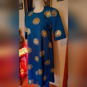 Rashmika Mandanna by Janasya Blue & Gold Indian Dress Set – Size XXXL – NWT 💙